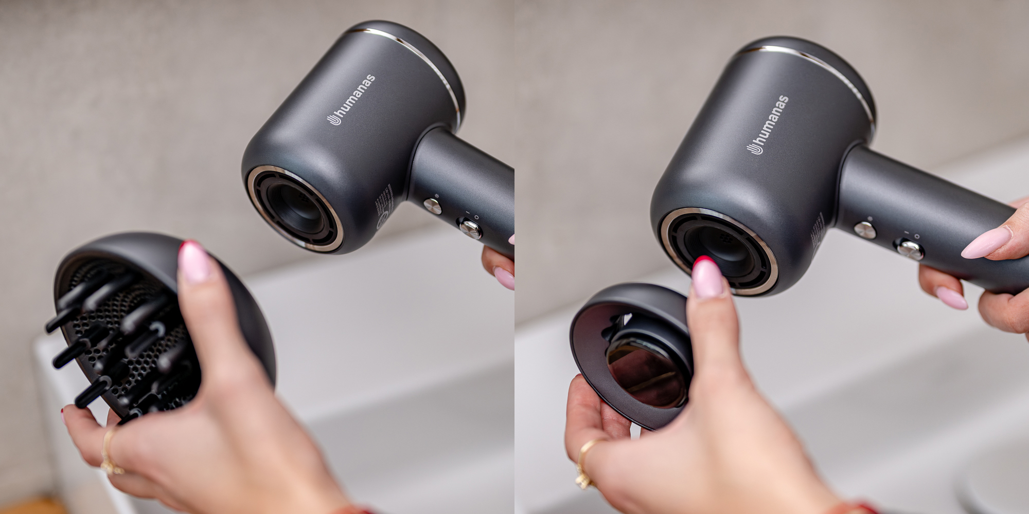 width=100% Suszarka do włosów z funkcją jonizowania Humanas AirTouch HD-AT06 - szara